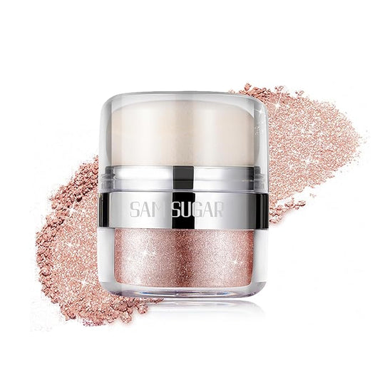 Glitter Body Highlighter Powder Body Shimmer Sparkle Face Brightening Highlighter Powder for Face Eyes Body Glow Makeup With sponge head（06#）