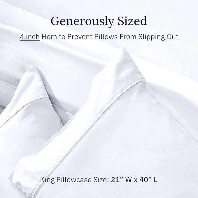 California Design Den King Size Pillowcase Set - 400 Thread Count, 100% Cotton Sateen, Set of 2 Pillow Covers, Soft and Breathable - Bright White