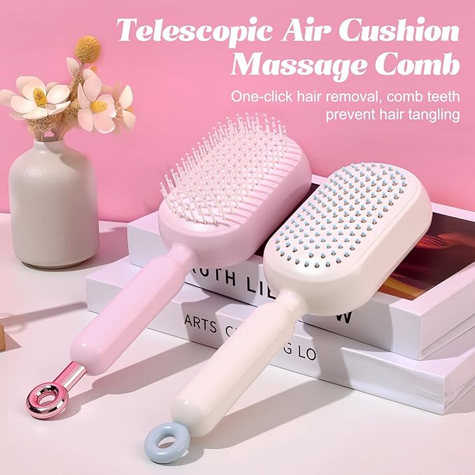 Retractable Cushion Massage Comb Brush, Anti-Static Easy-Clean Massage Comb,Air Cushion Massage comb,Smooth Clean Detangling Comb for All Hair Types(White)