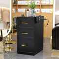 OmySalon Salon Stations for Hair Stylist, Double-Sided Barber Station with 6 Drawers & 2 Dryer Holders, Modern Hair Styling Cabinet for Beauty Salon Barbershop, Black