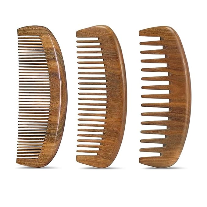 Wooden Hair Comb,Fine Middle Wide Tooth Wood Comb Set for Women Men,Detangling Styling Wet or Dry Curly Thin Thick Wavy Straight Hair Comb,Anti Static Heat Resistant Comb,Birthing Comb,3 Pieces