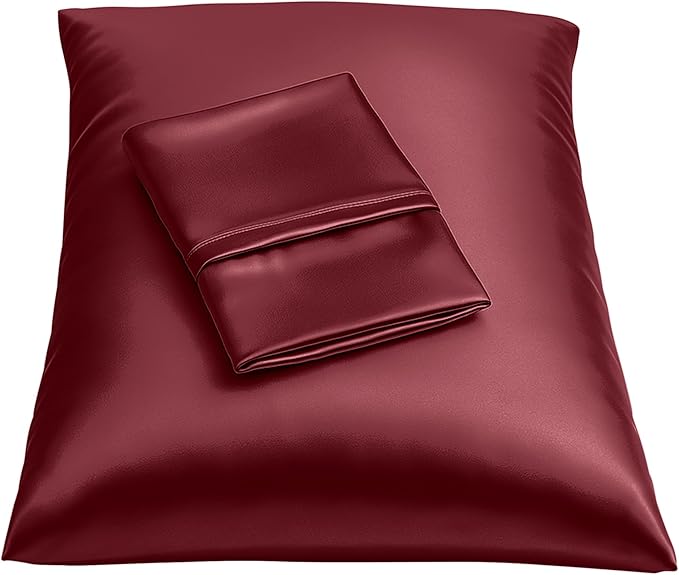 BLISSFORD Satin Pillowcase with Zipper, for Hair and Skin Care, Feels Soft and Cool Like a Silk Pillowcase, Satin Pillow Cases 2 Pack, Slik Pillow Cover, Burgundy, Standard, Set of 2