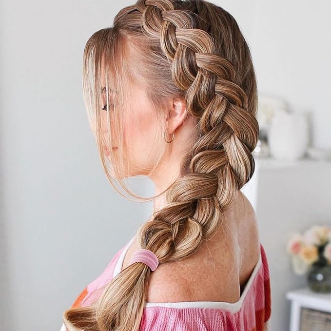 100 Pcs Thick Seamless Hair Ties, Ponytail Holders Hair Accessories No Damage for Thick Hair Christmas Gift(Candy Colors)