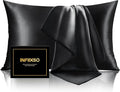 INFIIXSO Silk Pillow Cases 2 Pack Standard Size, Ultra Smooth & Soft Mulberry Silk Pillow Case for Hair and Skin, Breathable Cooling Silk Pillowcase with Hidden Zipper (Black, 20x26 Inches)