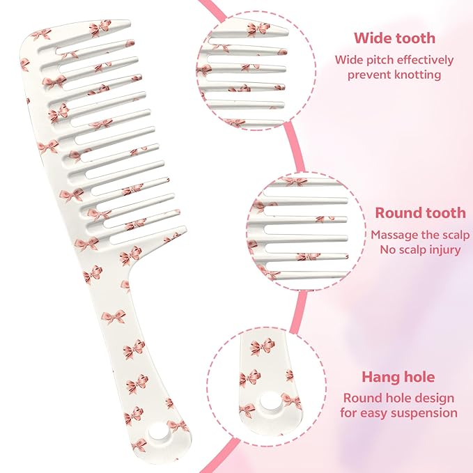 Wide Tooth Comb,Effortless Tangle Removal for Curly, Wet, Long Hair Wet,Cute Aesthetic Design for Women Men and Girls (Pink-10)