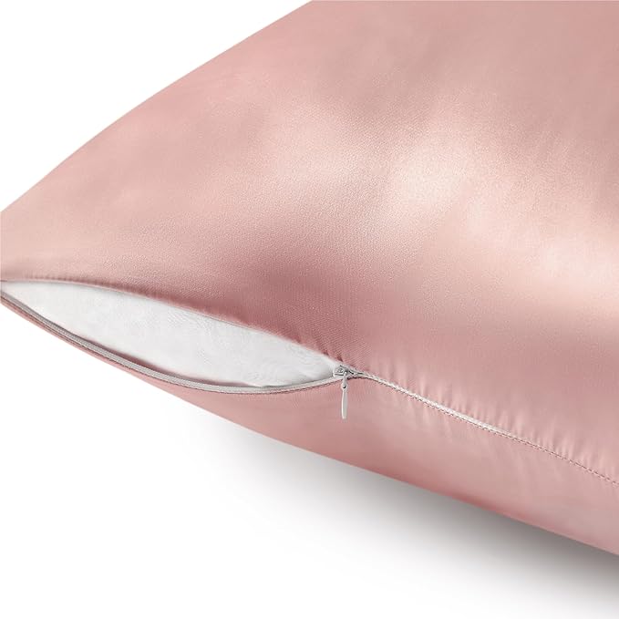 BEDELITE Satin Pillowcase with Zipper 2 Pack, Rose Pink Pillow Cases Standard Size, Super Soft and Cooling Similar to Silk Pillow Cases, Gift for Women Men(20x26 Inches)