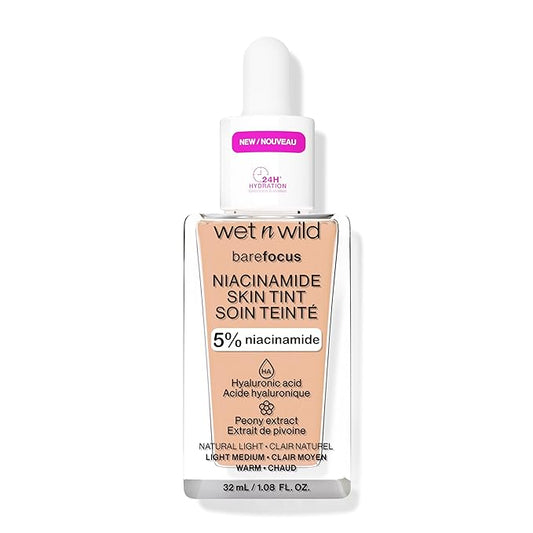 wet n wild Bare Focus Skin Tint, 5% Niacinamide Enriched, Buildable Sheer Lightweight Coverage, Natural Radiant Finish, Hyaluronic & Vitamin Hydration Boost, Cruelty-Free & Vegan - Light