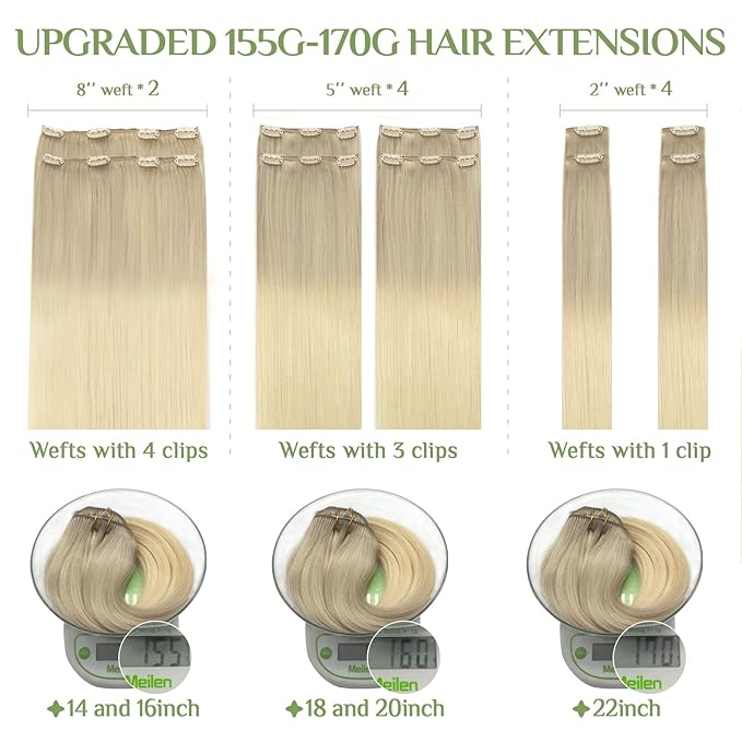 DOORES Clip in Human Hair Extensions, 10pcs 160g Balayage Ash Blonde to Golden Blonde and Platinum Blonde 20 Inch Real Hair Extensions Clip in Remy Hair Extensions Straight