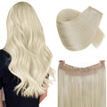 RUNATURE Blonde Wire Hair Extensions Real Human Hair, Secret Invisible Fish Line Hair Extensions, Platinum Blonde Wire Hair Extension, Transparet Wire Human Hair, Tangle-free 16 Inch 80g #60