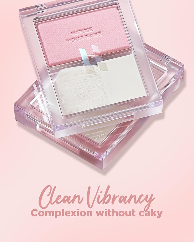 HOLIKA HOLIKA Infusing Blush with Brush - Lightweight, Smooth, Blendable Cheek Blusher, Sebum-Control, Natural Pore Coverage, Built-In Brush, Long-Lasting Pigment for Romantic Mood (06 FLUTTER)