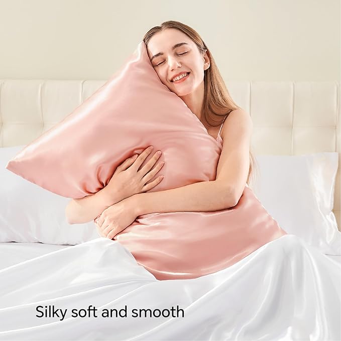 BEDELITE Satin Pillowcase with Zipper, Coral King Size Pillow Cases Set of 2, Super Soft and Cooling Similar to Silk Pillow Cases, Gift for Women Men(20x36 Inches)