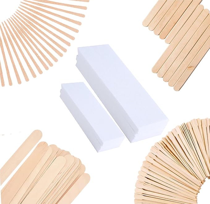 Mibly 4 Style 400 Pcs Assorted Wooden Wax Sticks for Body Legs Face and Small Medium Large Sizes Eyebrow Waxing Applicator Spatulas for (400 Piece Set)