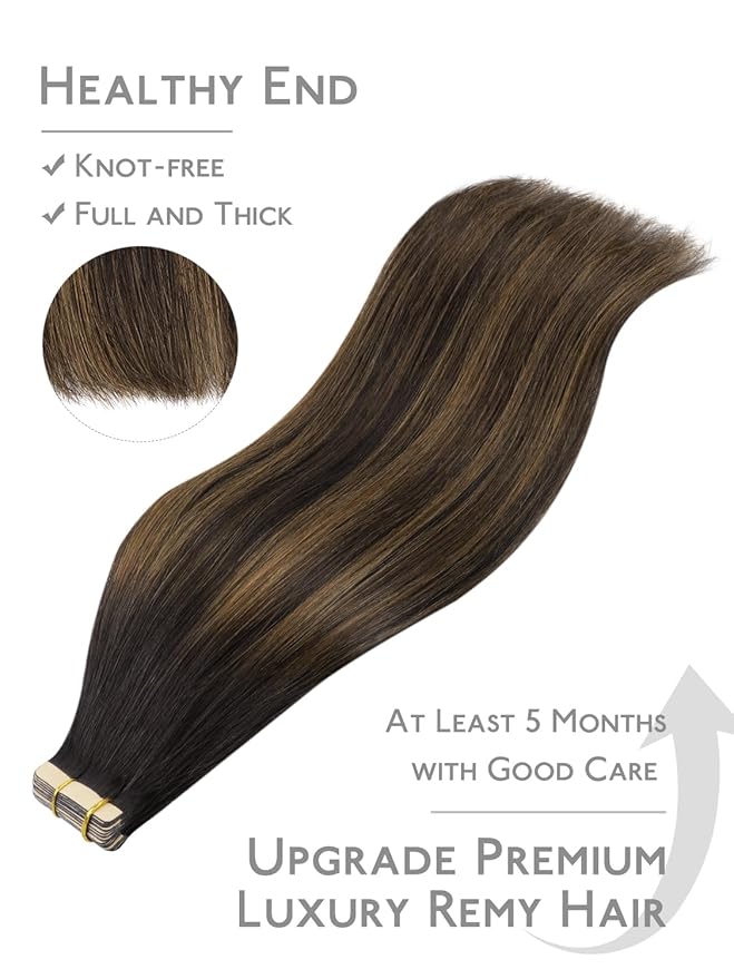 WENNALIFE Fuller Tape in Hair Extensions Human Hair, 18 inch 20pcs 80g Balayage Dark Brown Mixed Chestnut Brown Remy Hair Straight Tape in Extensions Skin Weft Tape Ins Extensiones De Cabello Humano