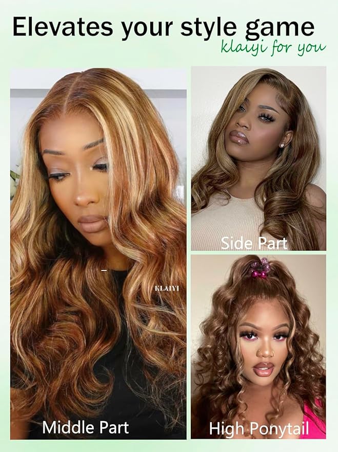 KLAIYI Wear And Go Glueless Wig Bye Bye Knots 13x4 Precut Lace Front Wigs Human Hair Ombre Highlight Blonde Body Wave Wig Pre Bleached Pre Everything Pre Plucked with Baby Hair 3S Ready to Wear 16Inch
