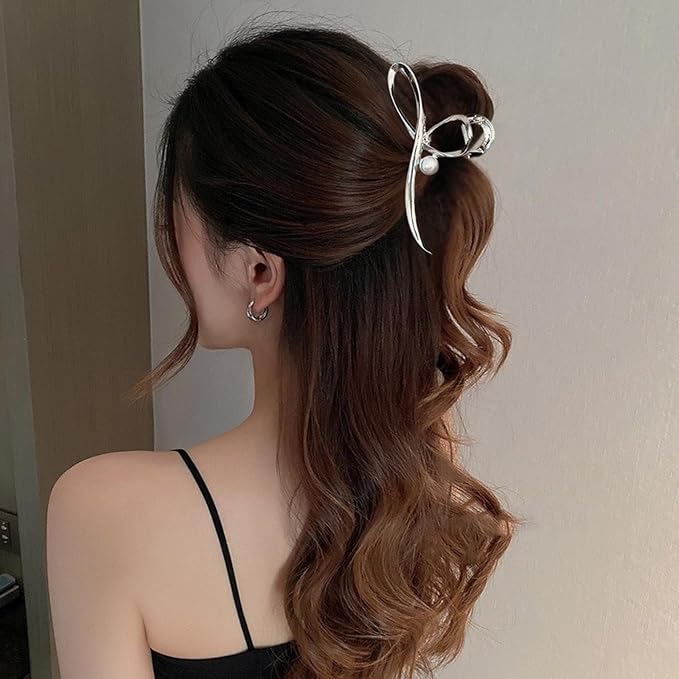 Metal Bow Hair Claw Clips Large Bow Hair Clips Silver Bowknot Jaw Clip for Thin Thick Hair Strong Hold Nonslip Stylish Hair Accessories for Women Girls