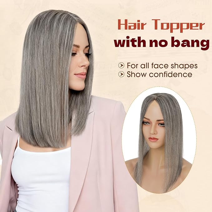 Rich Choices Human Hair Toppers for Women-100% Real Remy Hair Topper No Bang-Upgraded 150% Density 9 * 12CM Lace Base-Clip in Hairs Topper for Thinning Hairs-12Inch #G2 Grey