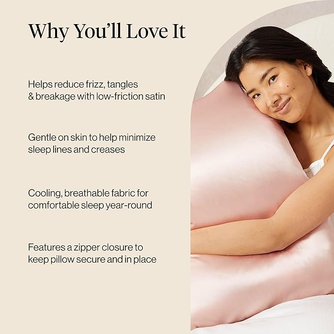 Kitsch Satin Pillowcase with Zipper for Hair & Skin, Softer Than Silk Pillow Cases Queen, Smooth Pillow Covers, Machine Washable, Wrinkle-Free, Cooling Satin Pillow Cases Standard Size 19"x26" (Blush)