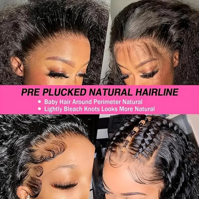 40 Inch Deep Wave Lace Front Wigs Human Hair 13x6 HD Lace Frontal Wigs for Women 200% Density Curly Human Hair Wigs Pre Plucked with Baby Hair Glueless Wigs Natural Color