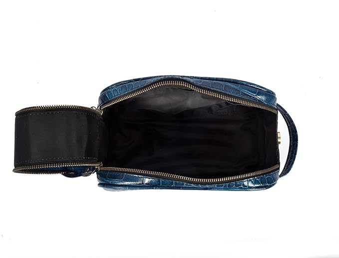 10" Premium Leather Toiletry Travel Pouch With Waterproof Lining Black Color | King-Size Handcrafted Vintage Shaving Kit By Aaron Leather Goods