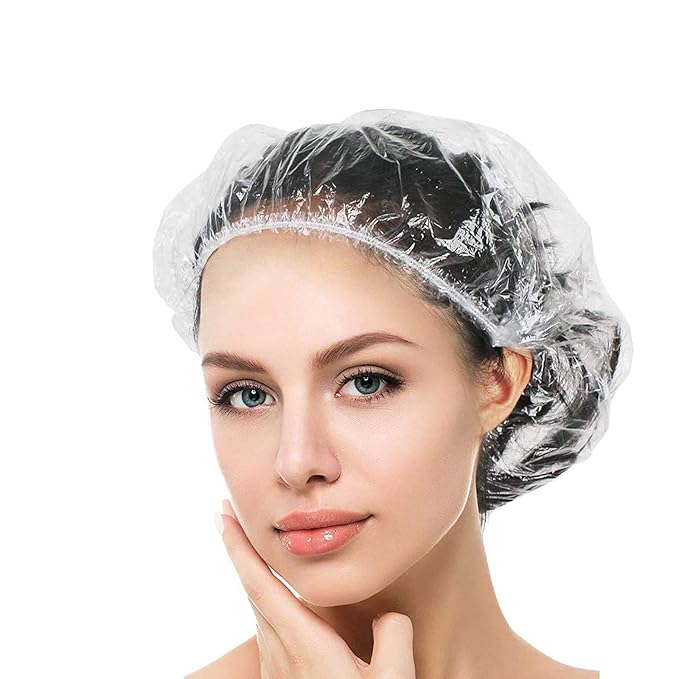 Years calm 50PS Disposable Shower Caps, Plastic Clear Shower Caps, lengthening and thickening Hair Caps for Hair dyeing assistance, Hotel and Hair Salon, Home Use, Portable Travel (Size 20.5"/52cm）