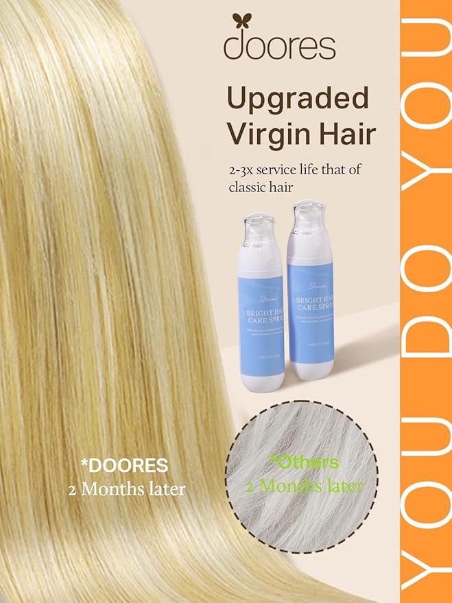 DOORES Tape in Hair Extensions, Drity Blonde Mixed Platinum Blonde 40pcs 100g 14 Inch, Real Human Hair, Seamless Straight