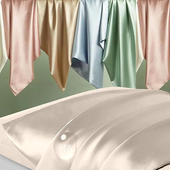 Silk Pillowcase 2 Pack, Natural Mulberry Silk Pillow Case, Anti Acne Silk Pillowcase for Hair and Skin, King Size Silk Satin Pillowcase Set of 2 with Hidden Zipper, Gifts for Women Men, Beige