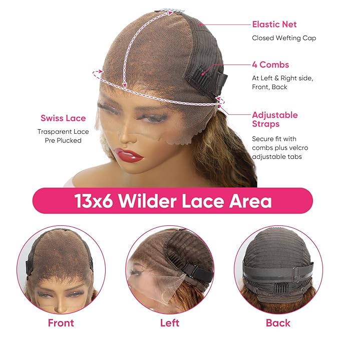 Highlight Ombre Lace Front Wig Human Hair Deep Wave Honey Blonde 4/27 13x6 HD Lace Frontal Wigs Wet and Wavy 200 Density Curly Wigs Human Hair Pre Plucked 28 Inch