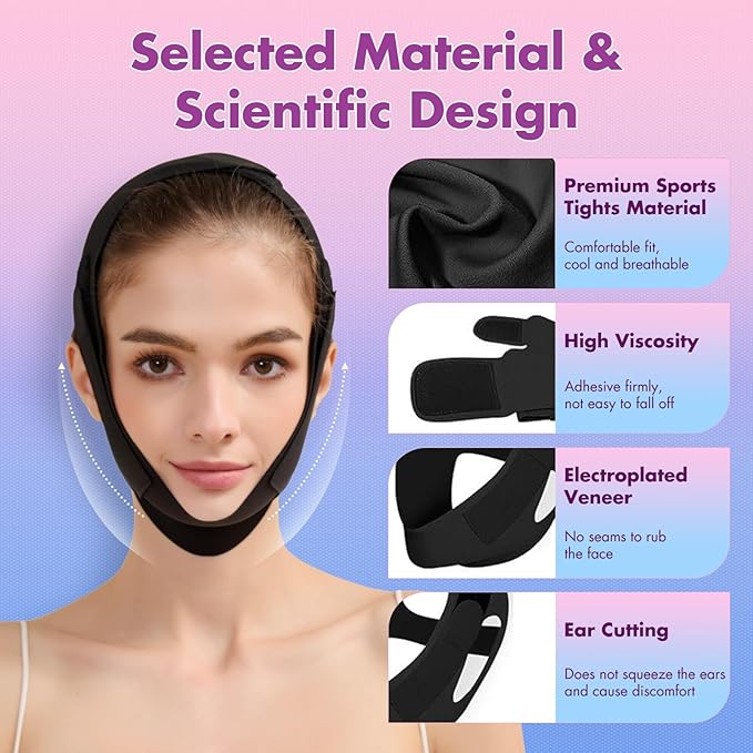 Face Slimming Strap, Double Chin Reducer Band, Graphene V-Line Mask Chin Up Mask V Shaped Face Mask Chin strap for sleeping, V-Line Lifting Mask for Women, Black,Medium