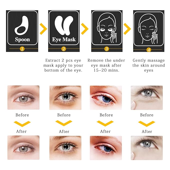 Nuonove 30 Pairs Under Eye Mask, 24k Gold Under Eye Patches, Brightening Eye Mask, Collagen Eye Mask Patches, Gold Eye Patches for Puffy Eyes, Wrinkles, Dark Circles, Eye Bags