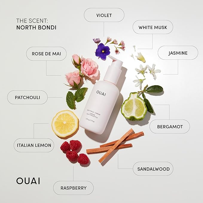OUAI Medium Hair Bundle - Anti-Frizz Crème, Shampoo, and Conditioner (3 Count: 6 Oz/ 10 Oz/ 10 Oz)