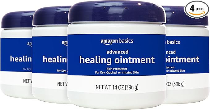 Amazon Basics Healing Ointment and Skin Protectant for Dry & Cracked Skin, Fragrance Free, 14 Ounce, 4-Pack (Previously Solimo)