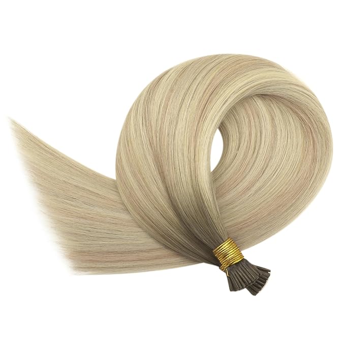 YoungSee Itip Human Hair Extensions Ombre I Tips Hair Extensions Human Hair Balayage Blonde with Platinum Blonde I Tip Extension 22In 50g 50s Invisible Hair Extension for Wedding