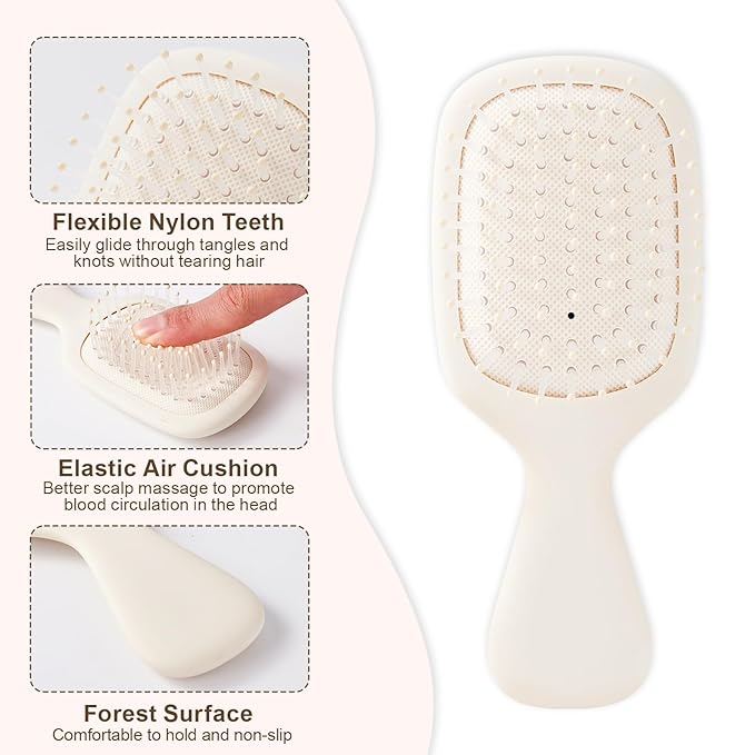 Mini Hair Bursh for Women Men and Kids, Protable Travel Size Hair Brush for Pockets Purses, Mini Detangler Brush for All Hair Types, Small Paddle Brush for Detangling (1 Pack-White)
