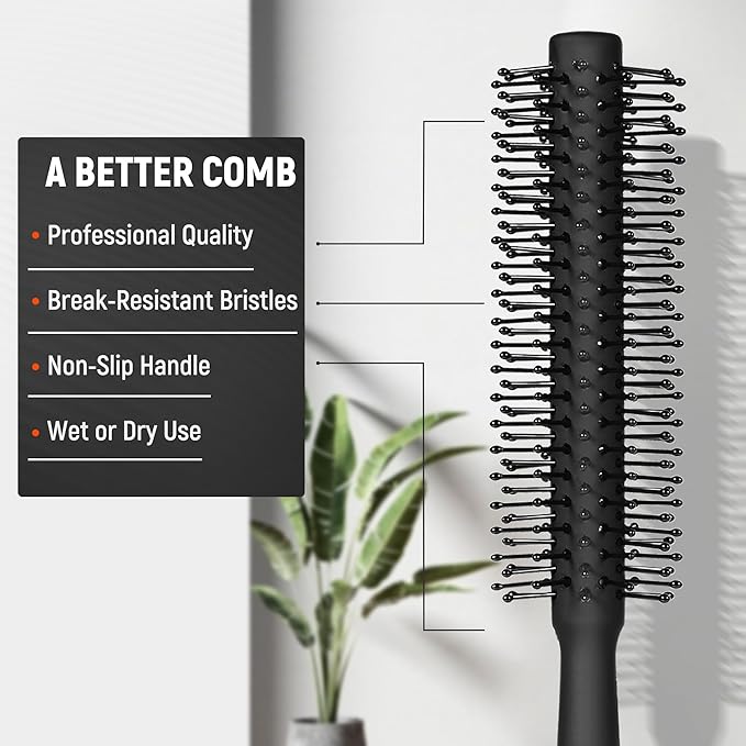 SALONSILK Hair Brush Comb Set, 5PCS Women Men Hair Brush & Styling Comb Set, Wide Tooth Rat Tail Fine Tooth Paddle Roller Combs - Professional Barber Tools for All Types