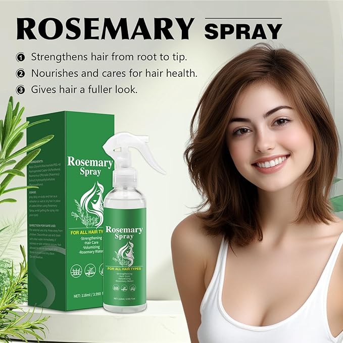 Rosemary Spray for Hair, Rosemary Water Scalp & Hair Strengthening Mist Rosemary Oil Hair Treatment Hydrating & Volumizing Hair Spray, Adds Hair Shine & Reduces Frizz For All Hair Types