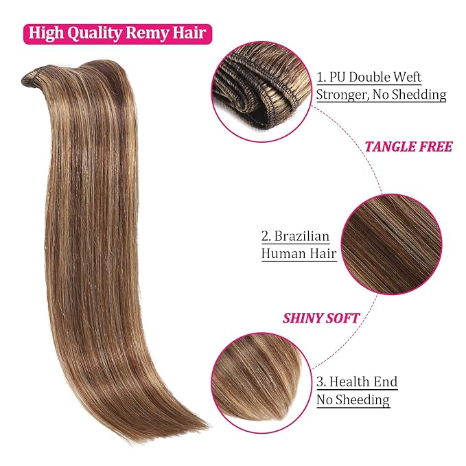 20inch 120g Clip in Hair Extensions Real Human Hair 8pcs with 18clips Chocolate Brown to Honey Blonde Kinky Straight Human Hair Extensions Straight Double Weft Remy Human Hair for Black Women