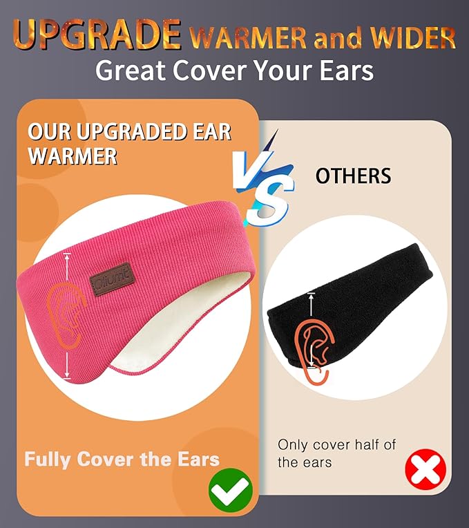 Winter Ear Warmer Headband for Men Women Double-Layer Knit Ear Muffs Cover with Fuzzy Lining for Running and Cycling (Rose Pink, One Size)