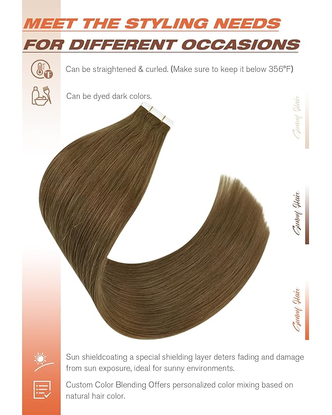Sunny Hair Tape in Hair Extensions Real Human Hair Invisible Remy Hair Extensions Tape ins for Women Light Brown 22 inch 20Pcs