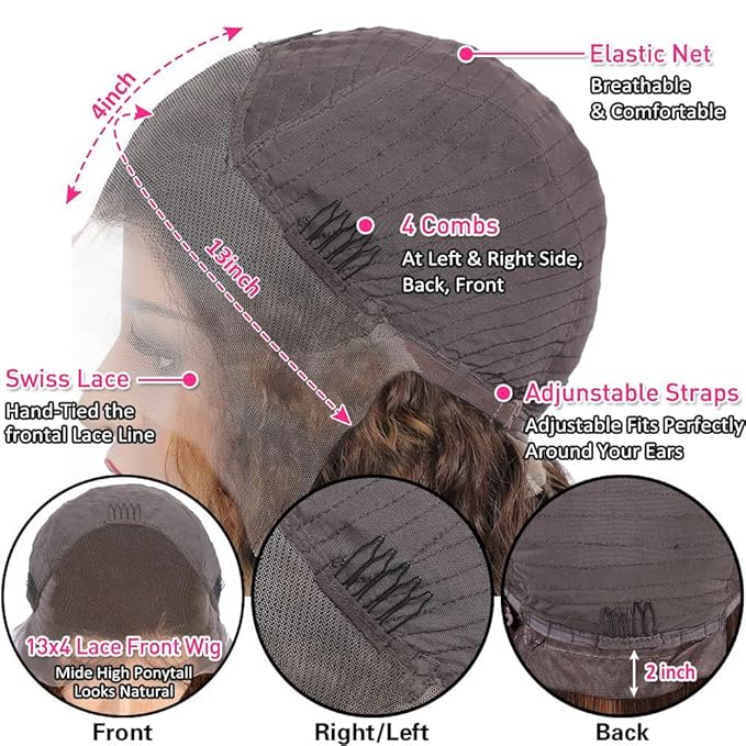 bangjazz 13x4 Deep Wave Lace Front Wigs Human Hair Highlight Ombre 13x4 HD Transparent Lace Frontal Wigs Human Hair 180% Density P4/27 Colored Glueless Curly Wigs for Black Women 24 Inch