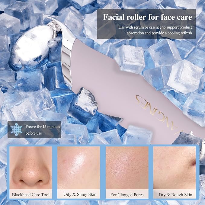 Blackhead Scraper Tool & Skin Scrubber Face Spatula for Blackhead Removal, Pore Cleaning, with Cooling Ice Roller & 2 Silicone Brush Heads (Berry Mauve)