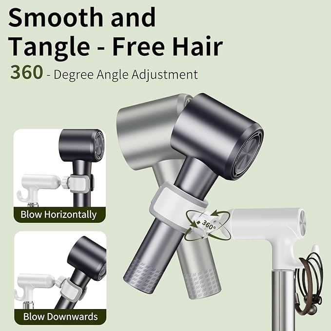 Hands Free Adjustable Hair Dryer Stand, 17-51in Height & 360° Swivel, for Countertop and Floor Use, Heavy-Duty Blow Dryer Holder with Hook, Fits Most Hair Dryers for Home, Vanity, Bathroom