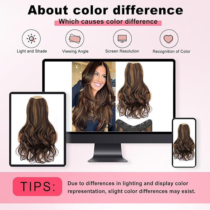 ALXNAN Long Wavy Hair Extensions for Women, Clip in Hair Extensions Clip Ins Soft Full Head Synthetic Hairpieces 20 Inch Balayage Dark Brown to Chestnut Brown