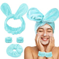 Face Wash Headband Set Adjustable Makeup Hair Headbands, Cute Spa Skincare Headband and Wristband Set 4PK, Ideal for Face Washing Coral Velvet for Girl Women