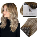 RUNATURE Balayage Clip in Hair Extensions Human Hair, Real Human Hair Clip in Extensions, Thick Remy Hair, Daily Wearing, Easy to Install, 12 Inch 80g 7pcs #3/8/22 Walnut Brown to Light Blonde