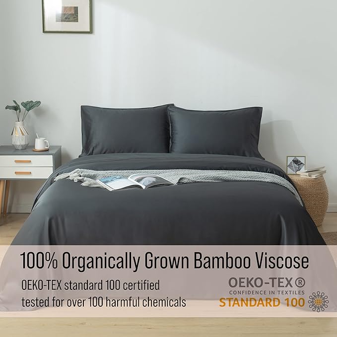 Bella Coterie | Luxury Bamboo Viscose Standard Size Pillowcase Set | 100% Organically Grown | Ultra Soft | Cooling | 2 Pcs [Charcoal Grey]
