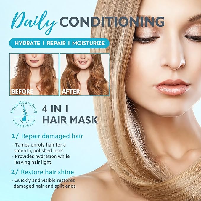 Deep Conditioning Hair Mask for Damaged Hair Treatment - Keratin Hair Care for Hydrating Repair for Dry, Curly, Color-Treated & Frizzy Hair - Controls Frizz, Fixes Split Ends, Boosts Shine, 4.06 fl.oz