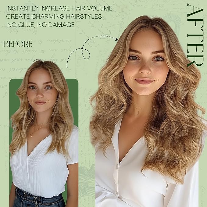 RUNATURE Blonde Clip in Hair Extensions, Real Human Hair Clip in Extensions, Long Hair Extensions Clip Ins, Remy Natural Hair Add Length, 22 Inch 120g 7pcs #10P16 Dark Blonde Highlight Caramel Blonde