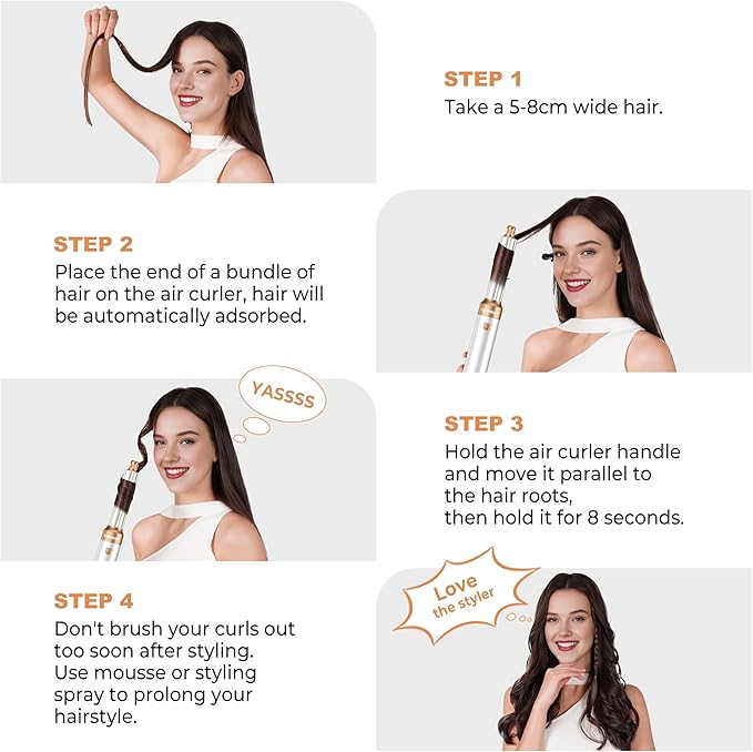 6 in 1 Blow Dryer Brush Set,Hot Air Styler Negative Ion Air Curling Wrap Air Curler, Round Brush Blow Dryer Curling Iron Hair Styling Tools Gift for Dry,Volumize, Straight,Curl,100-120V