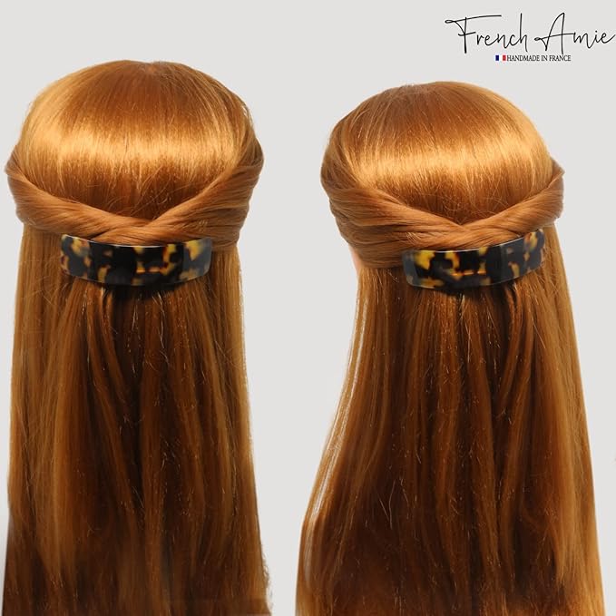 French Amie Curved Tokyo Large 3 ¾” Handmade Celluloid Automatic Volume Hair Clip Barrette (Tokyo)