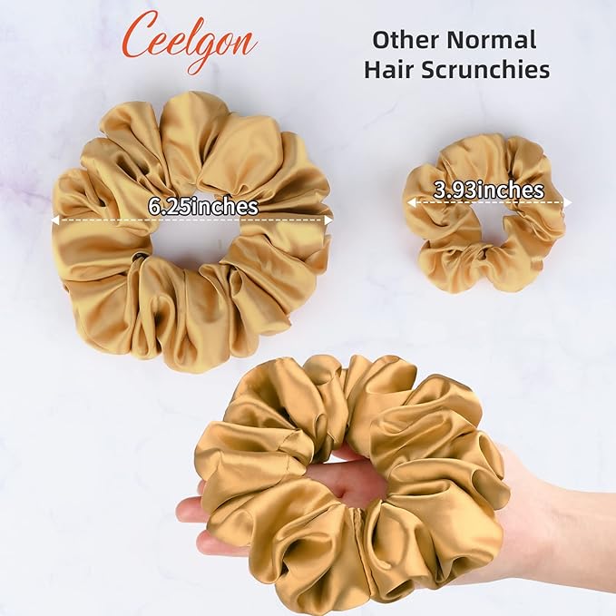 CEELGON Brown Black Big Satin Scrunchies for Women 6.3Inches Large Scrunchie Coffee Satin Oversized Thick Elastic Hair Ties Jumbo Hair Scrunchies 6 Pack (black,coffee, champagne,brown,grey,dark brown)